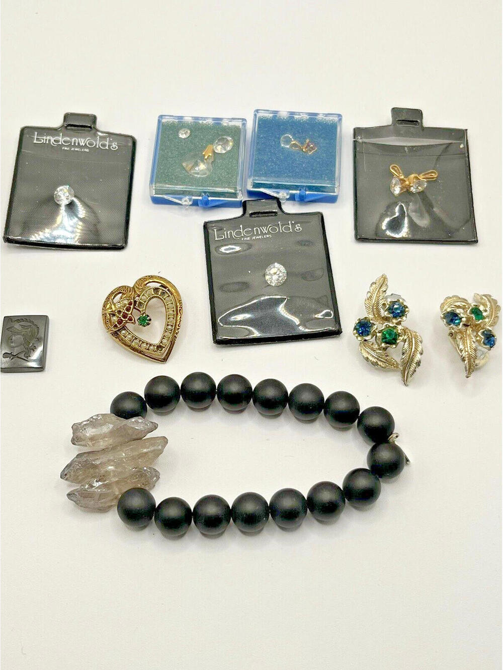 Jewelry Craft Lot Rhinestones Zirc Hematine Cameo Earrings Brooch Parts